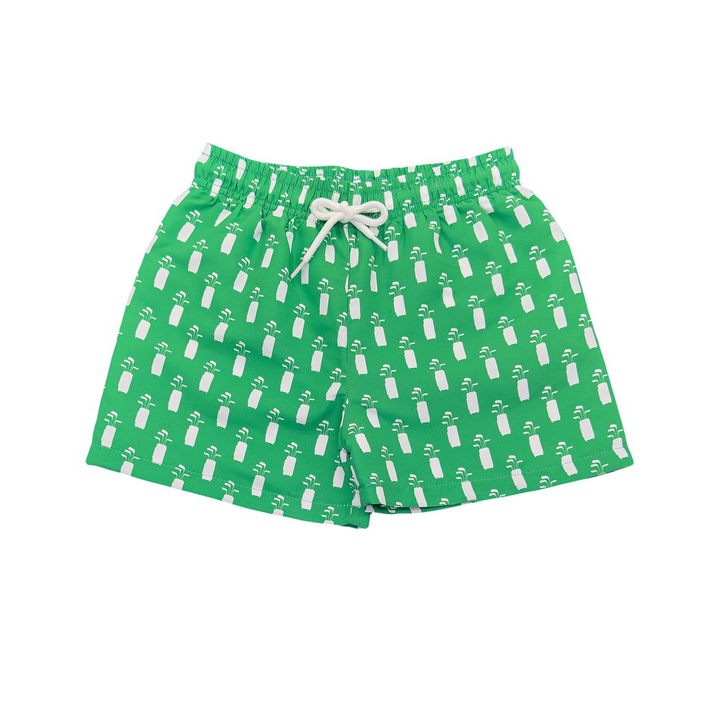Green Golf Bag Saint Simons boys' swim trunk with elastic waistband and adjustable tie