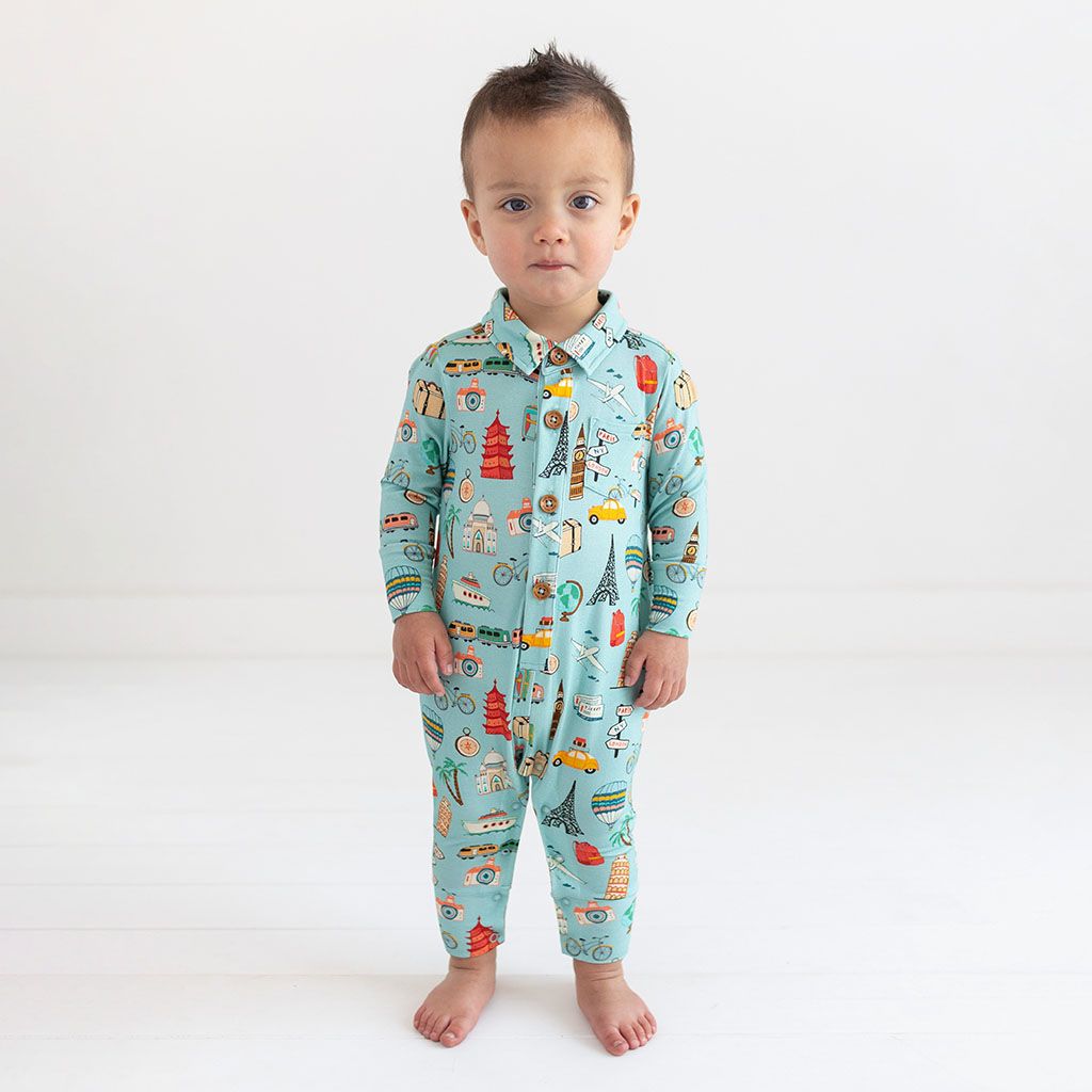 Posh Peanut Around The World bamboo sleep gown with knotted hem, newborn size