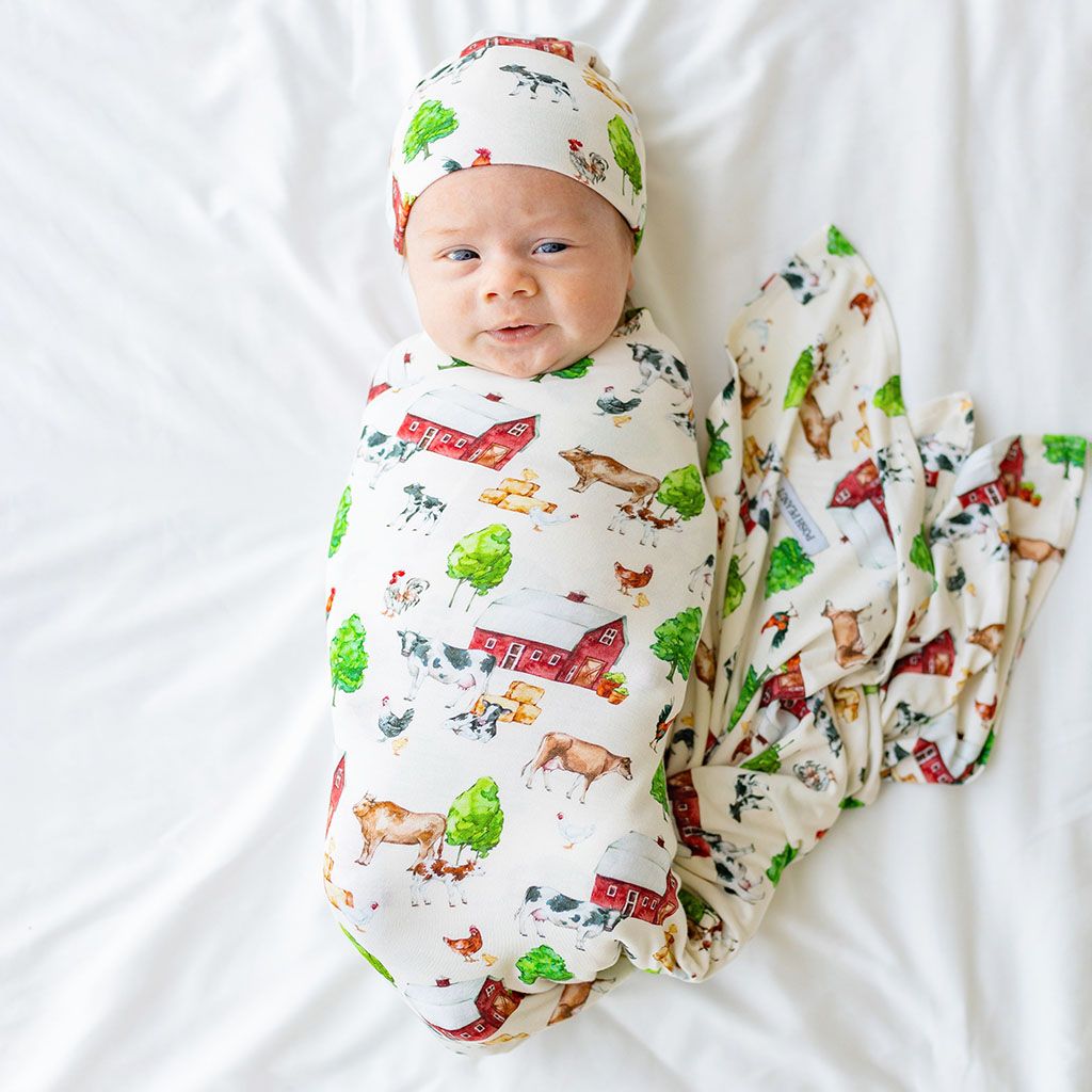 Posh Peanut Nashville Swaddle & Beanie Set in soft bamboo viscose with matching beanie