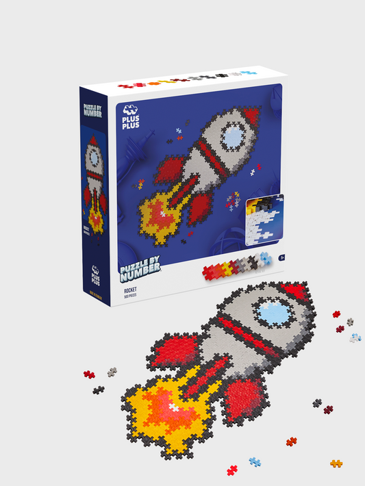 Plus Plus Puzzle by Number 500-piece rocket building set in neutral tones