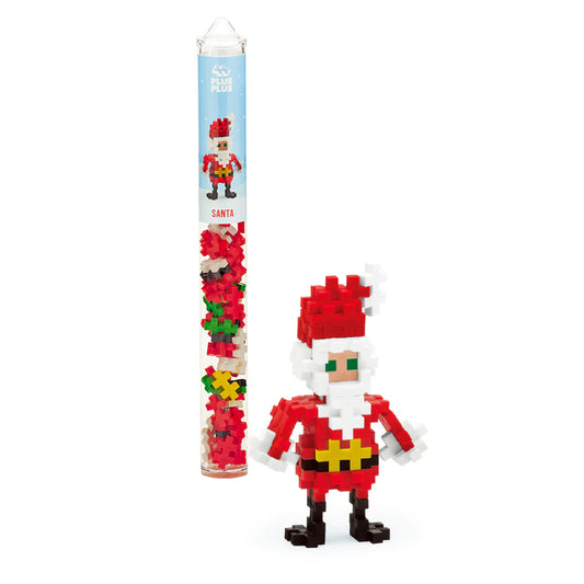 Plus-Plus Santa Tube with 70 colorful interlocking building pieces and reusable storage tube.
