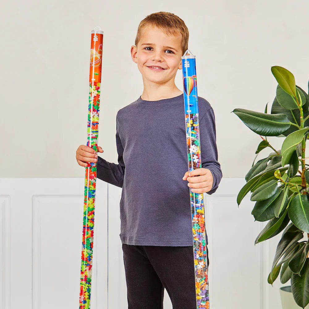 Plus-Plus Super Tube 500PC building set with reusable travel case and 500 interlocking pieces