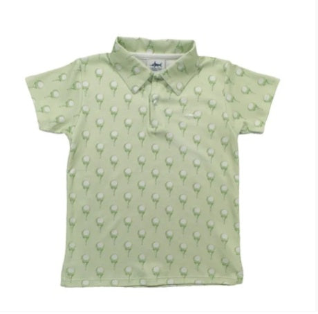 Green Signature Pima Golf Polo by Saltwater Boys with subtle golf ball and tee print