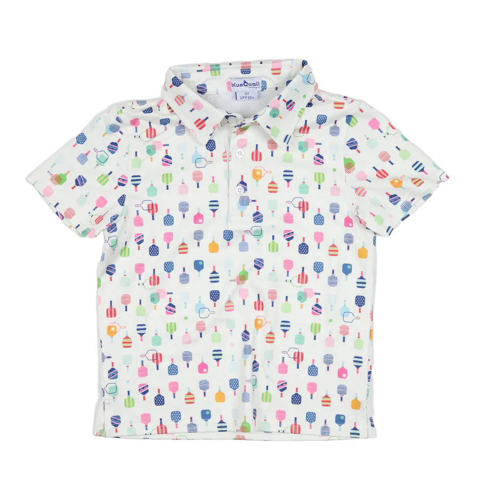 Blue Quail Men's Pickleball Polo in short sleeves, UPF 50+ protection, mesh-vented.