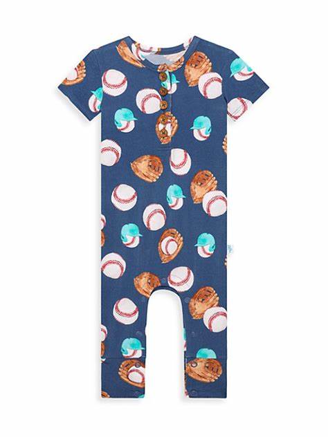 Posh Peanut Homer short-sleeve romper pajama set in whimsical print