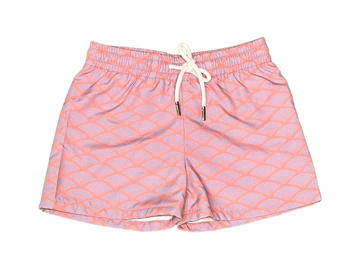 Coral dot swim trunks by Saltwater Boys in elevated children's style