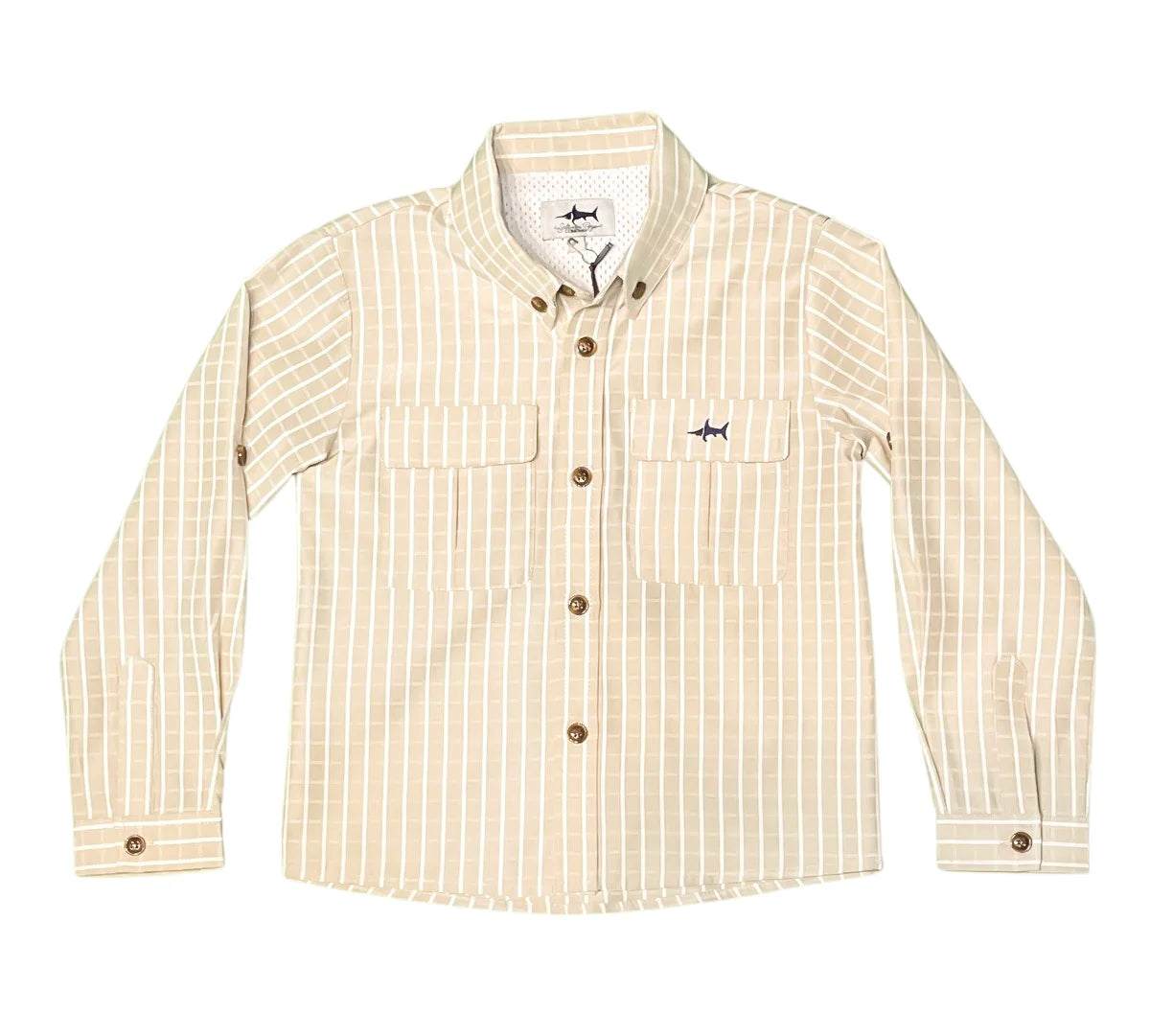 Saltwater Boys Flagler Fishing Shirt in khaki and white plaid with vented mesh back