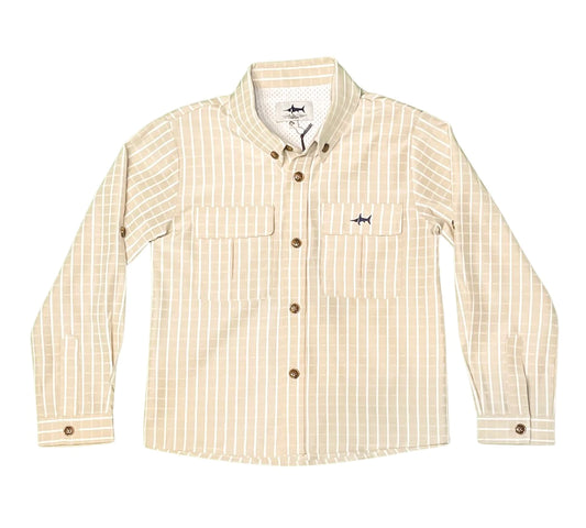 Saltwater Boys Flagler Fishing Shirt in khaki and white plaid with vented mesh back