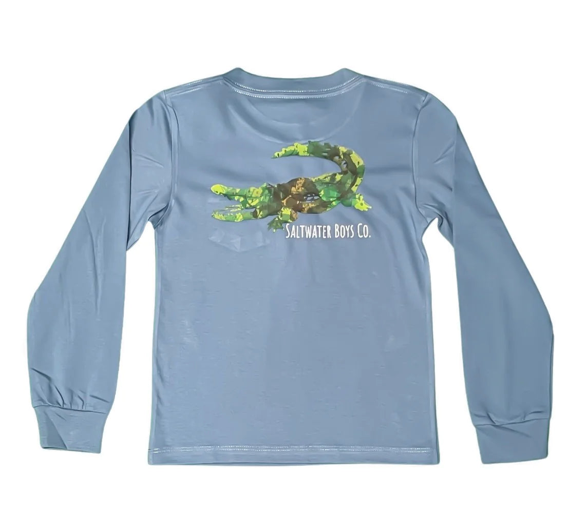 L/S Tee-Gator by Saltwater Boys with gator graphic and front pocket detail