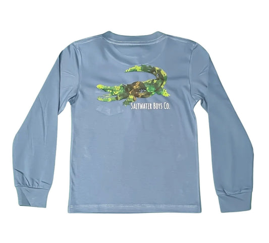 L/S Tee-Gator by Saltwater Boys with gator graphic and front pocket detail
