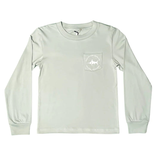 Santa's Hat Holiday Tee in mint by Saltwater Boys, long-sleeve Peruvian cotton with pocket detail