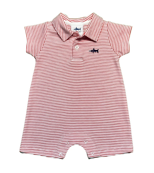 Signature Polo Romper - Red/White