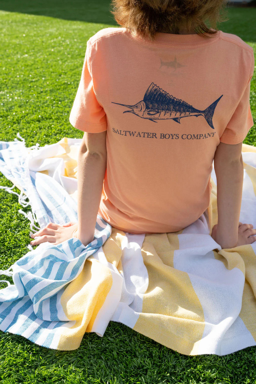 Saltwater Boys Striped Marlin T-Shirt in soft cotton with signature front pocket detail