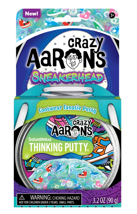 Crazy Aaron's Sneakerhead Thinking Putty tin with embedded miniature sneaker designs