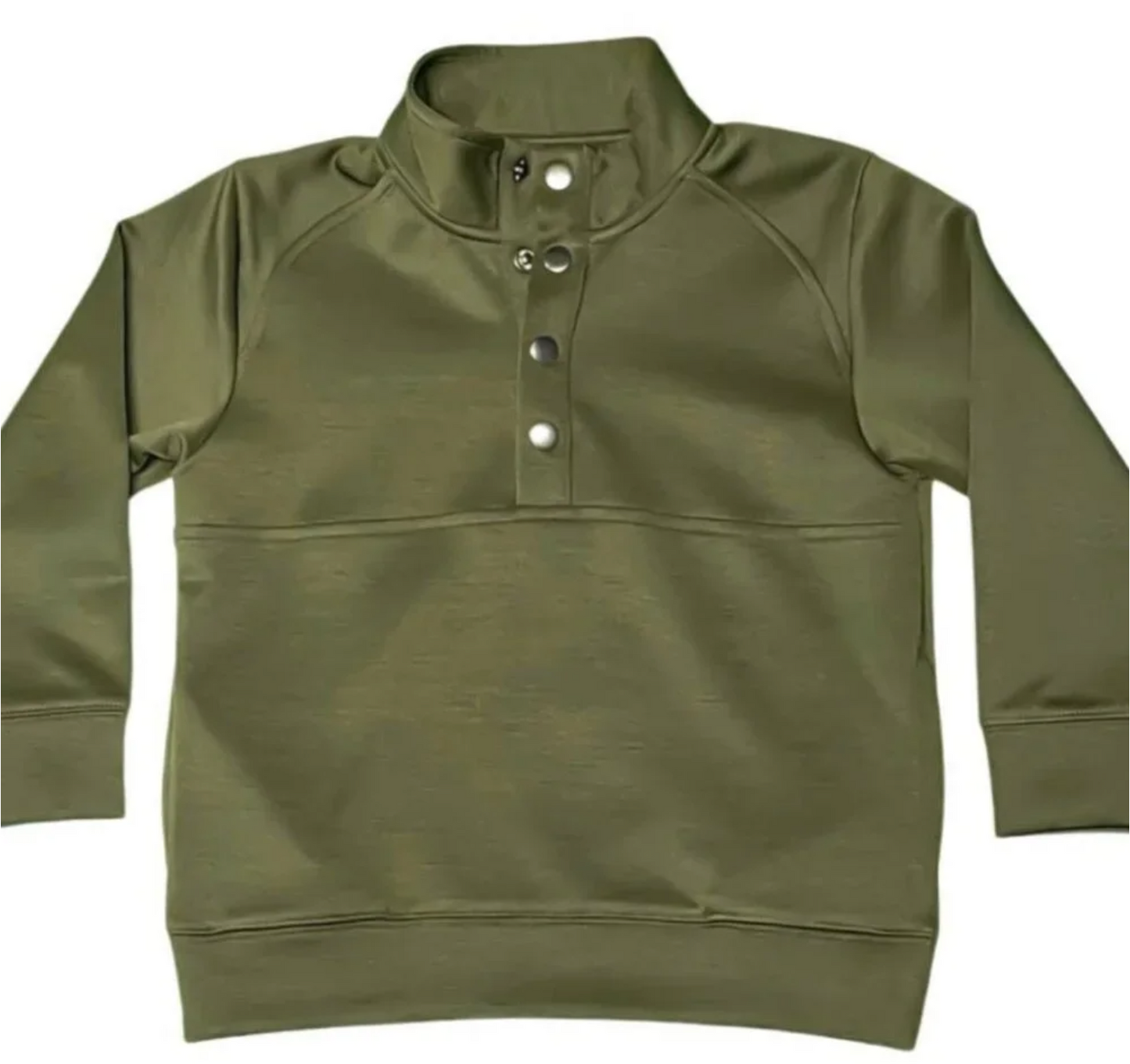 Olive green performance pullover with marlin embroidery detail on back neck