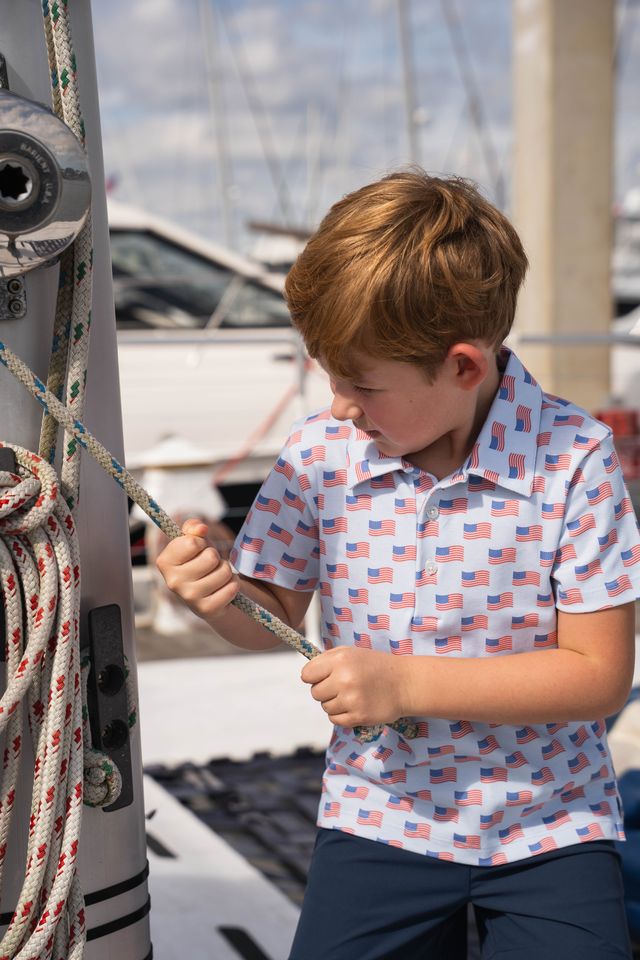 Inshore Boys Performance SS Polo-Flags