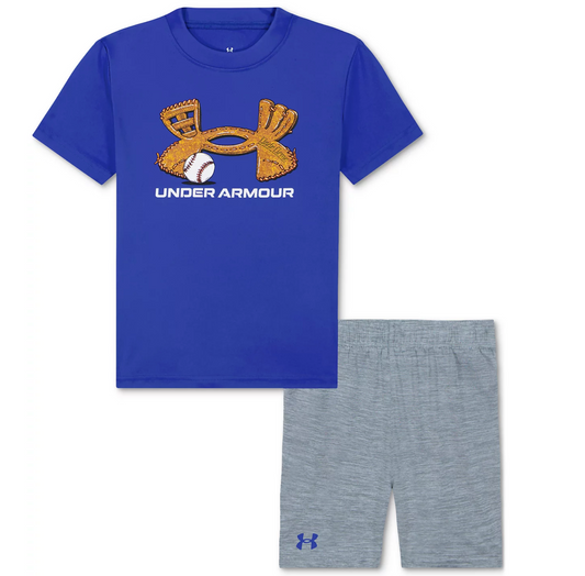 Under Armour baseball t-shirt set: royal blue tee with heather gray shorts, UA Tech™ fabric