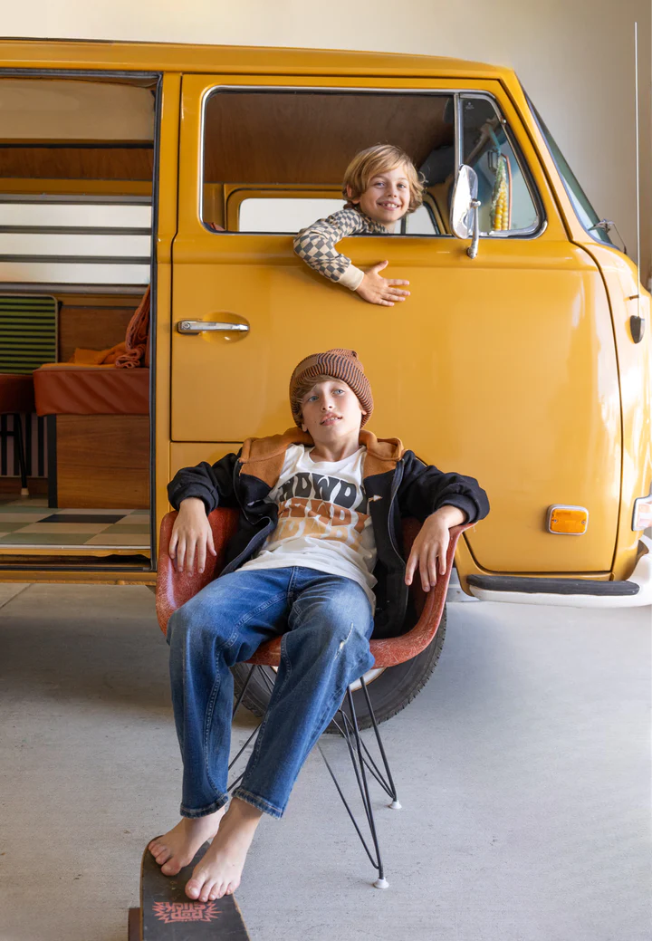 Natural cotton crew-neck t-shirt with subtle Howdy Howdy Howdy graphic by Tiny Whales