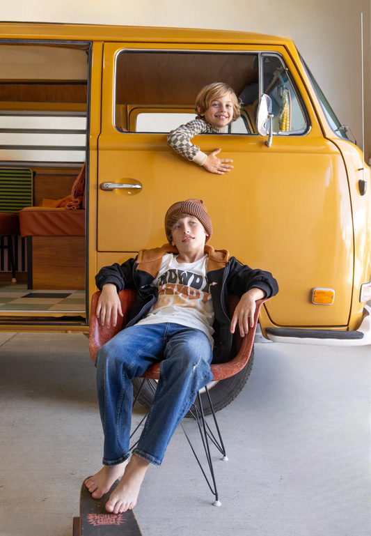 Natural cotton crew-neck t-shirt with subtle Howdy Howdy Howdy graphic by Tiny Whales