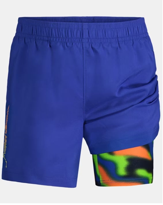Under Armour 2-in-1 Active Shorts in Team Royale blue with perforated mesh liner detail