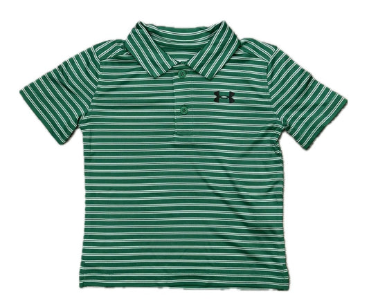 Under Armour MatchPlay Stripe Polo in Team Kelly Green with ribbed knit collar and 2-button placket