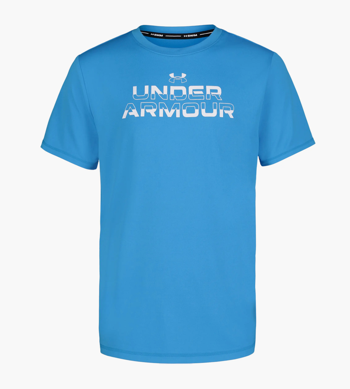 Under Armour Wordmark Surf Shirt in Ether Blue, crew neckline, short sleeves, front wordmark logo