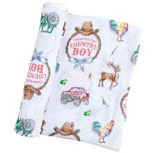 Load image into Gallery viewer, Little Hometown - Country Boy Muslin Swaddle Receiving Blanket
