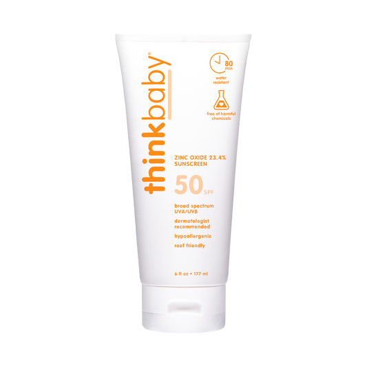 Thinkbaby SPF 50 mineral sunscreen bottle, 6oz—dermatologist-recommended, reef-safe sun protection