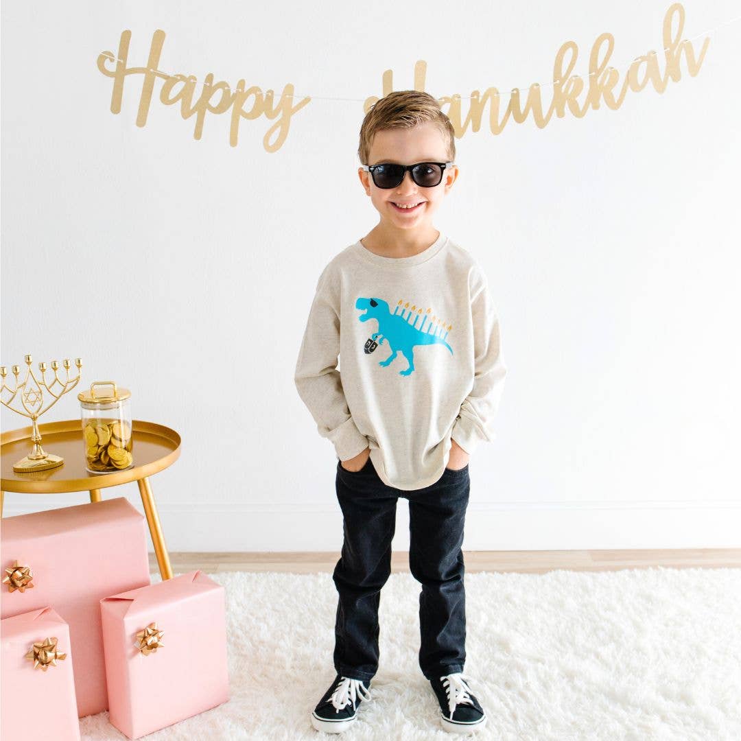 Menorasaurus Hanukkah Long Sleeve Shirt - Kids
