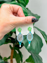Load image into Gallery viewer, Glitzy Tennis Dangle Earrings: Pink
