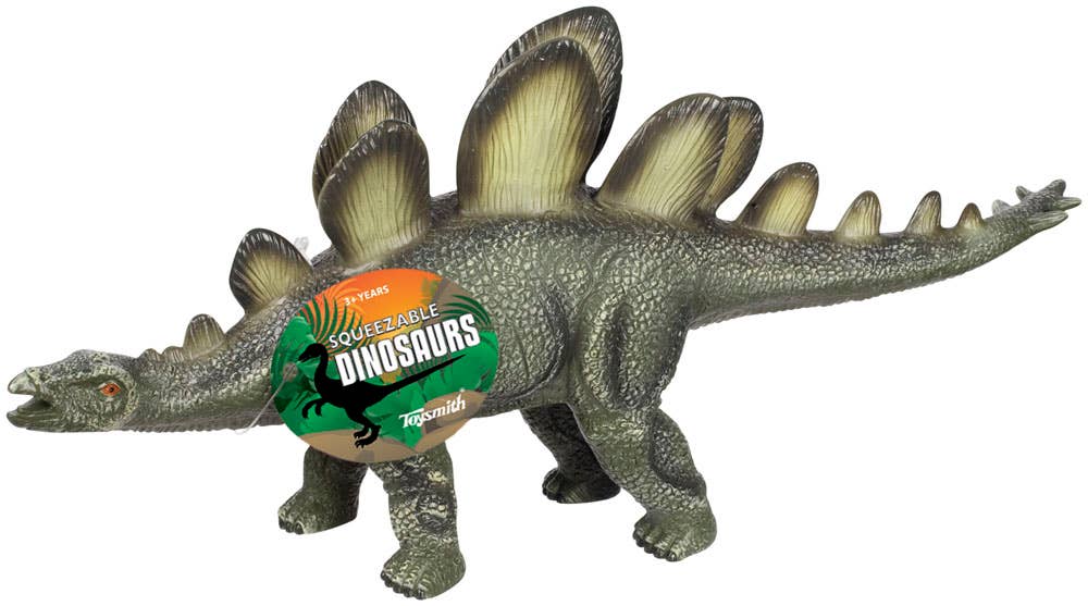 Assorted large soft dinosaurs in four styles: T-Rex, Stegosaurus, Triceratops, Brachiosaurus