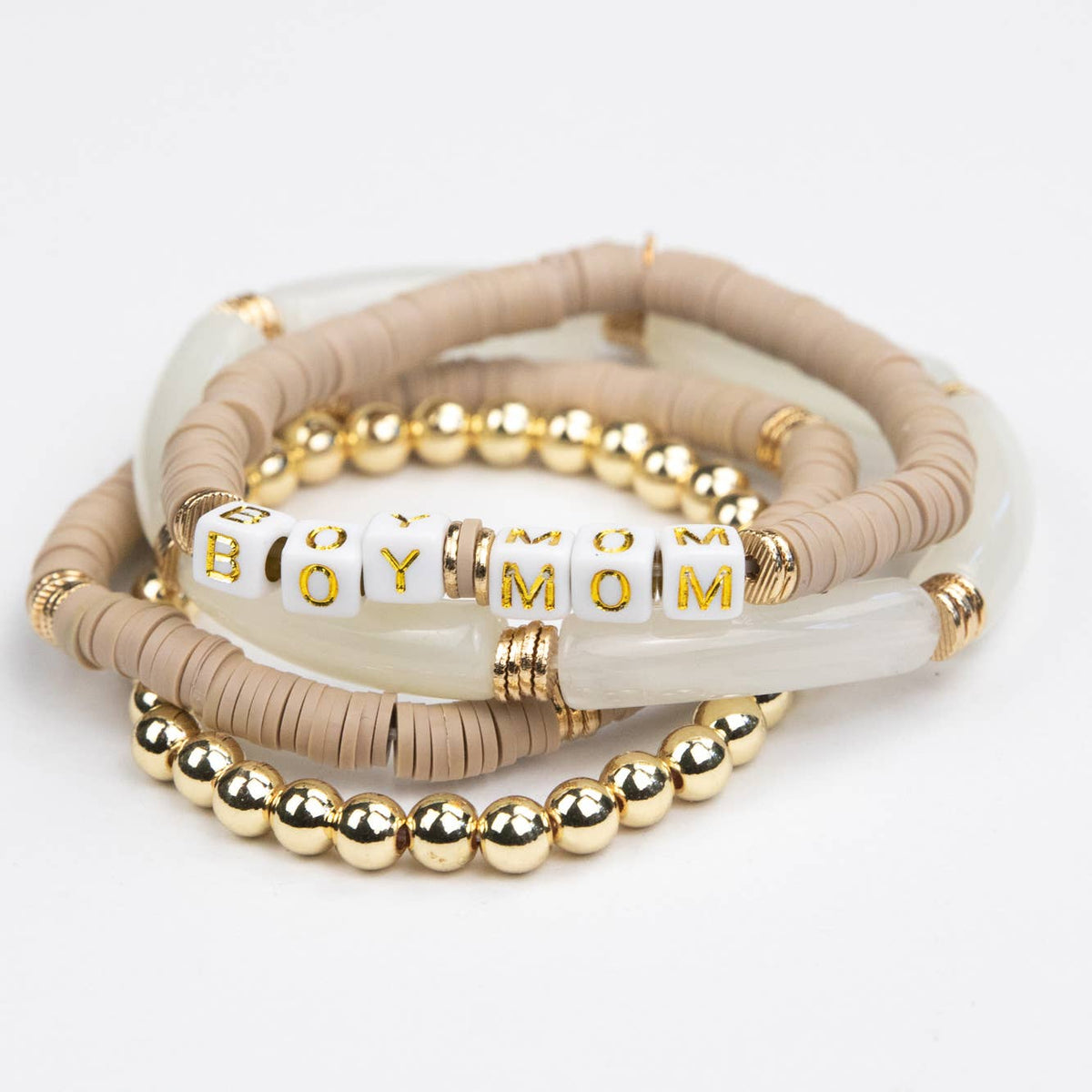 Boy Mom Tubular Bracelet Set - Taupe
