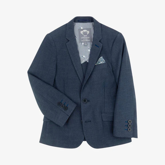 Dark navy 100% linen sports jacket by Appaman with notch lapels and detachable pocket square