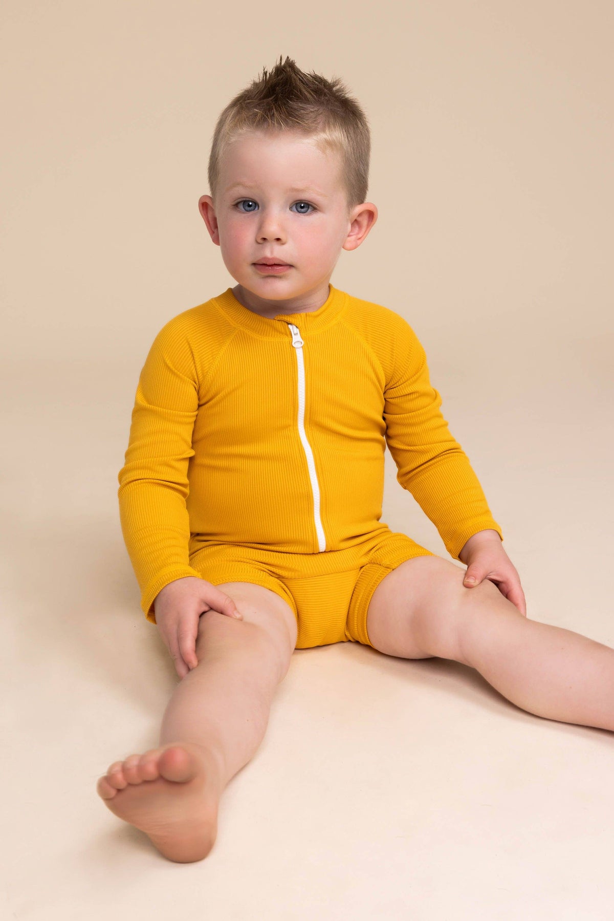 Boy's Zip Up Rashguard |Yellow Ribbed