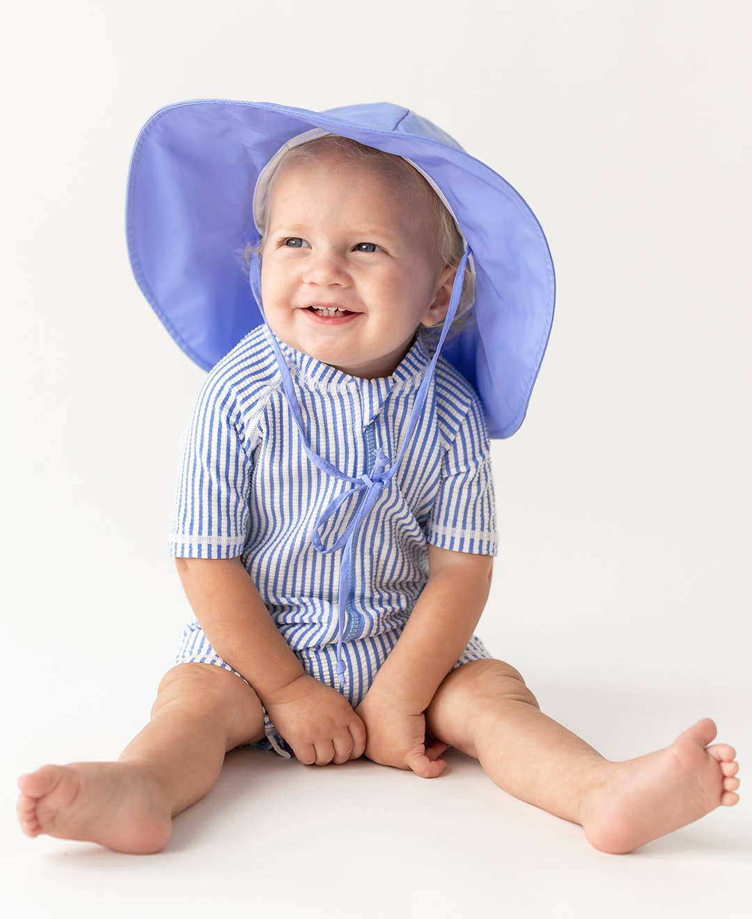 RuggedButts - Baby Boys Blue Seersucker SS One Piece Rash Guard: