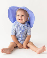 Load image into Gallery viewer, RuffleButts + RuggedButts - Baby Boys Periwinkle Blue Seersucker Short Sleeve One Piece Rash Guard: Blue
