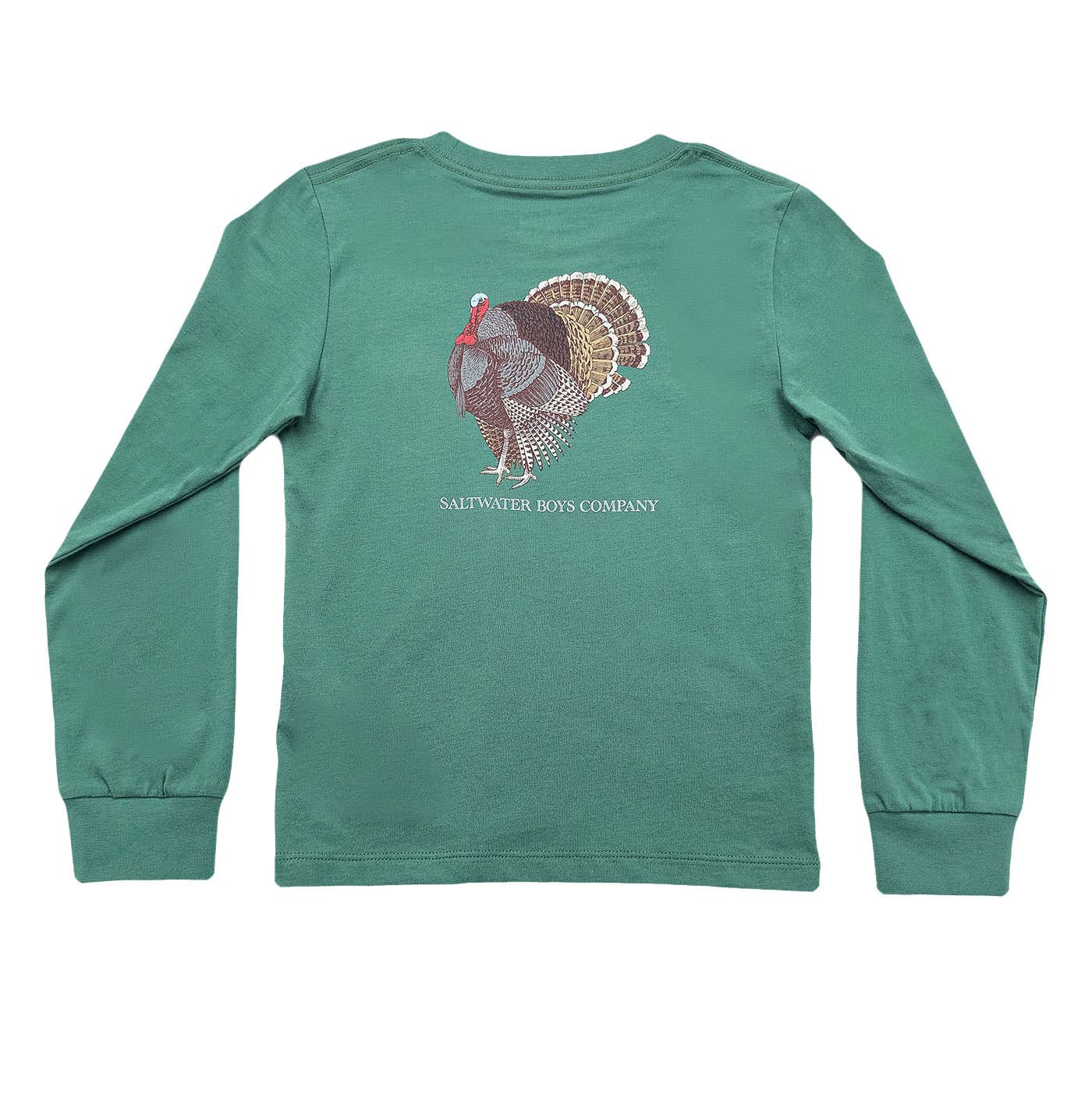 LV Boys Turkey graphic long-sleeve tee in green from Saltwater Boys, front view
