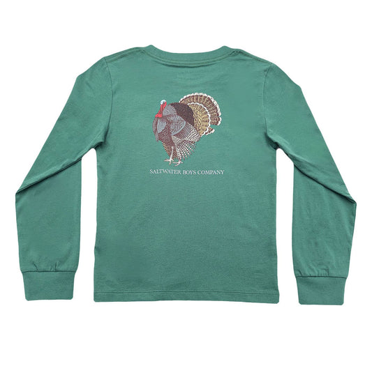 LV Boys Turkey graphic long-sleeve tee in green from Saltwater Boys, front view