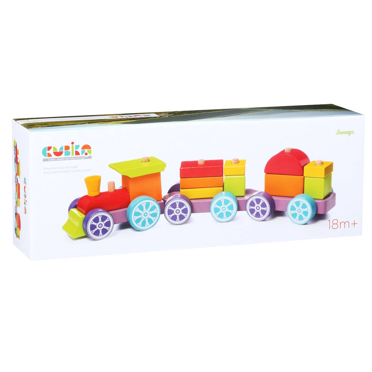 Cubika Wooden Rainbow Express Train: 15-piece wooden locomotive and car set