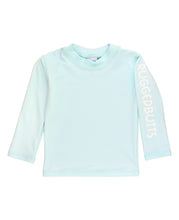 Load image into Gallery viewer, RuffleButts + RuggedButts - Boys Spun Sugar Long Sleeve Logo Rash Guard Blue
