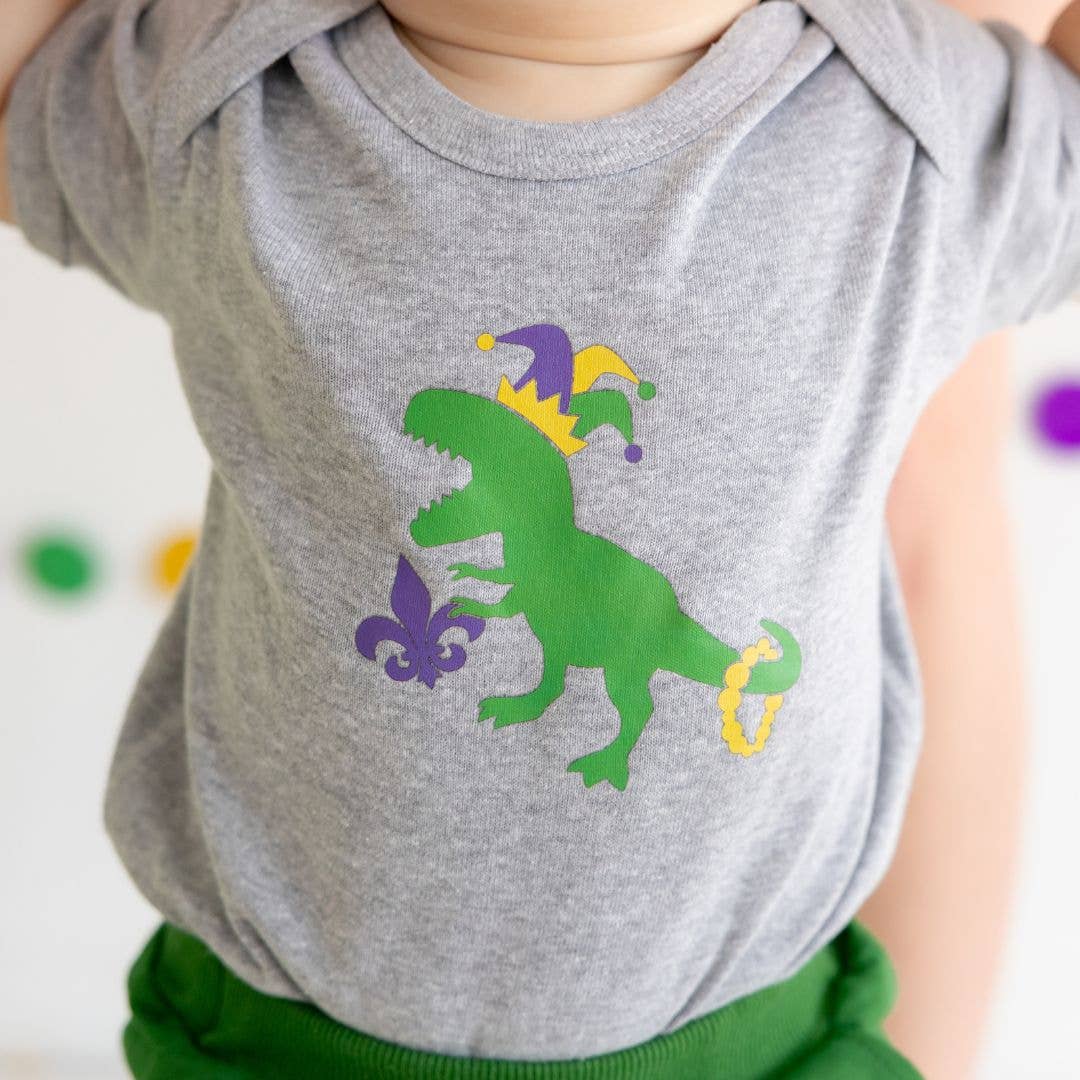Mardi Gras Dino SS Bodysuit - Gray