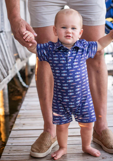 Freshwater SS Romper-Blue Quail