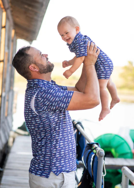 Freshwater SS Romper-Blue Quail