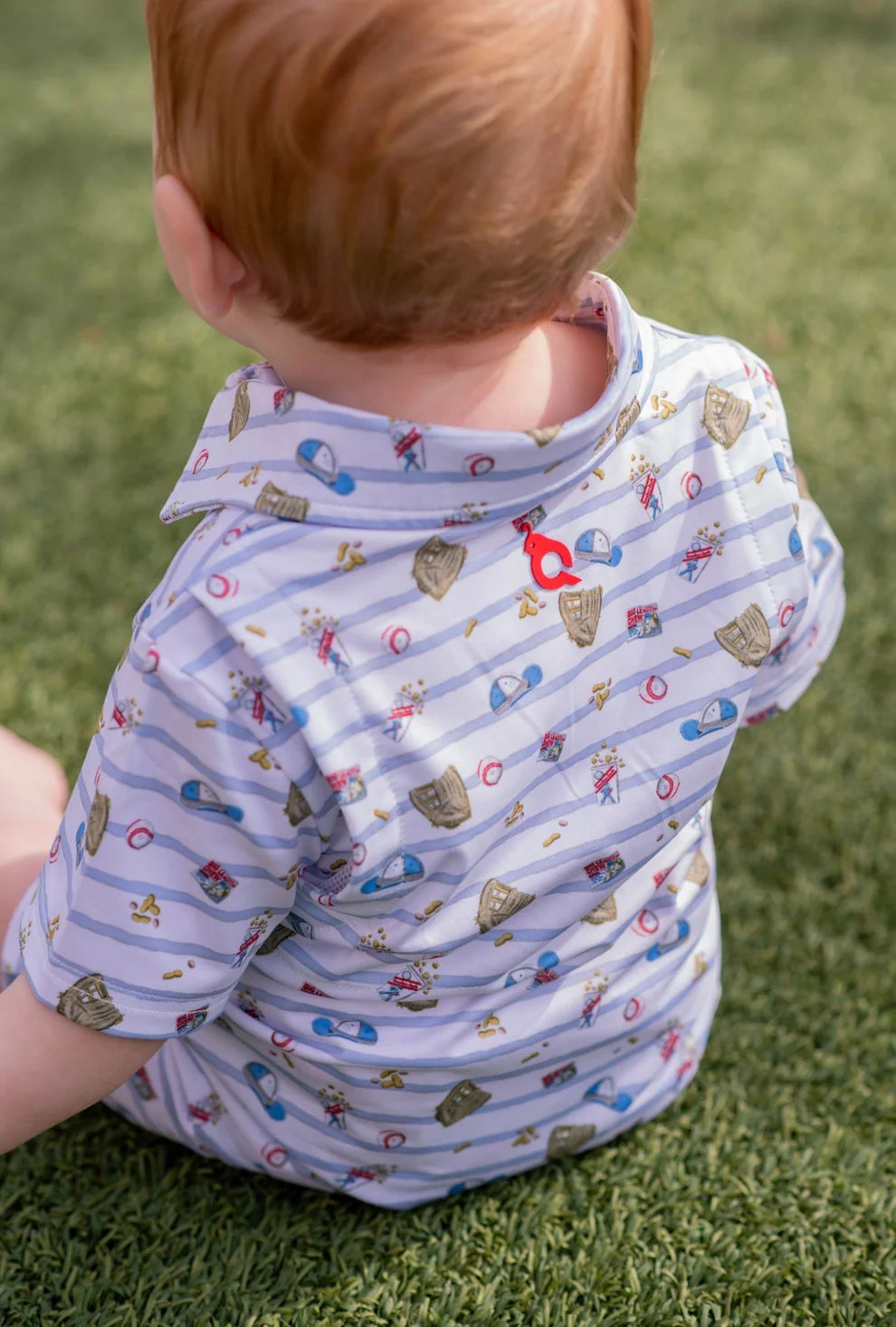 7th Inning Stretch Polo SS Romper-Blue Quail