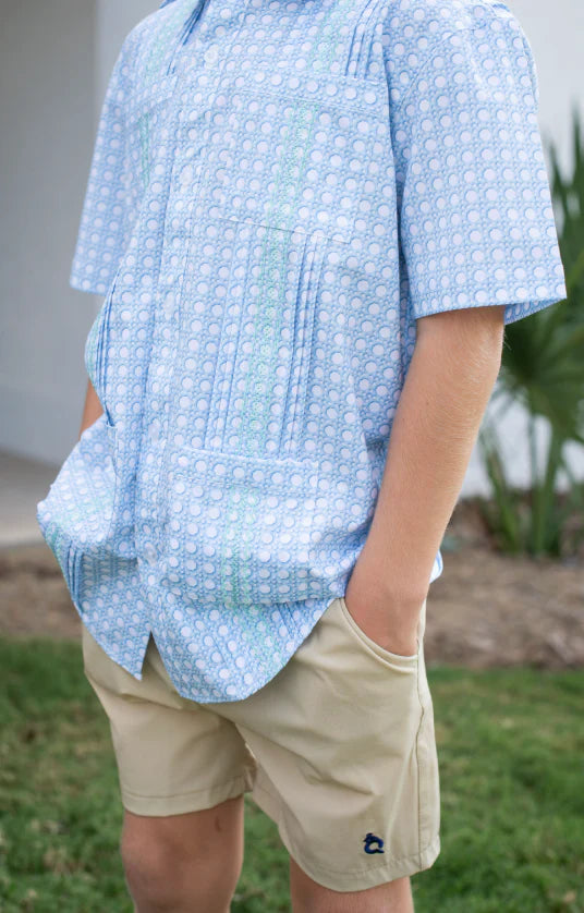 Guayabera-Blue Cane Lattice SS Shirt-Blue Quail