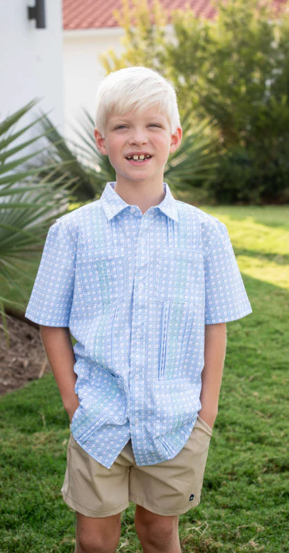 Guayabera-Blue Cane Lattice SS Shirt-Blue Quail