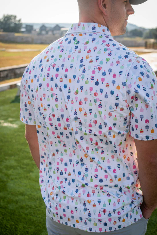 Men’s Pickleball Polo SS Shirt-Blue Quail