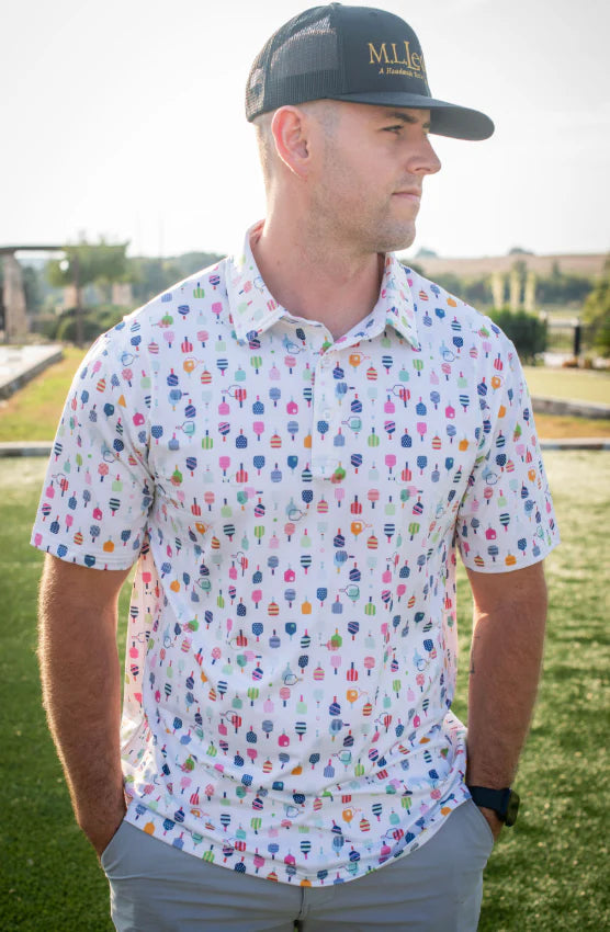 Men’s Pickleball Polo SS Shirt-Blue Quail