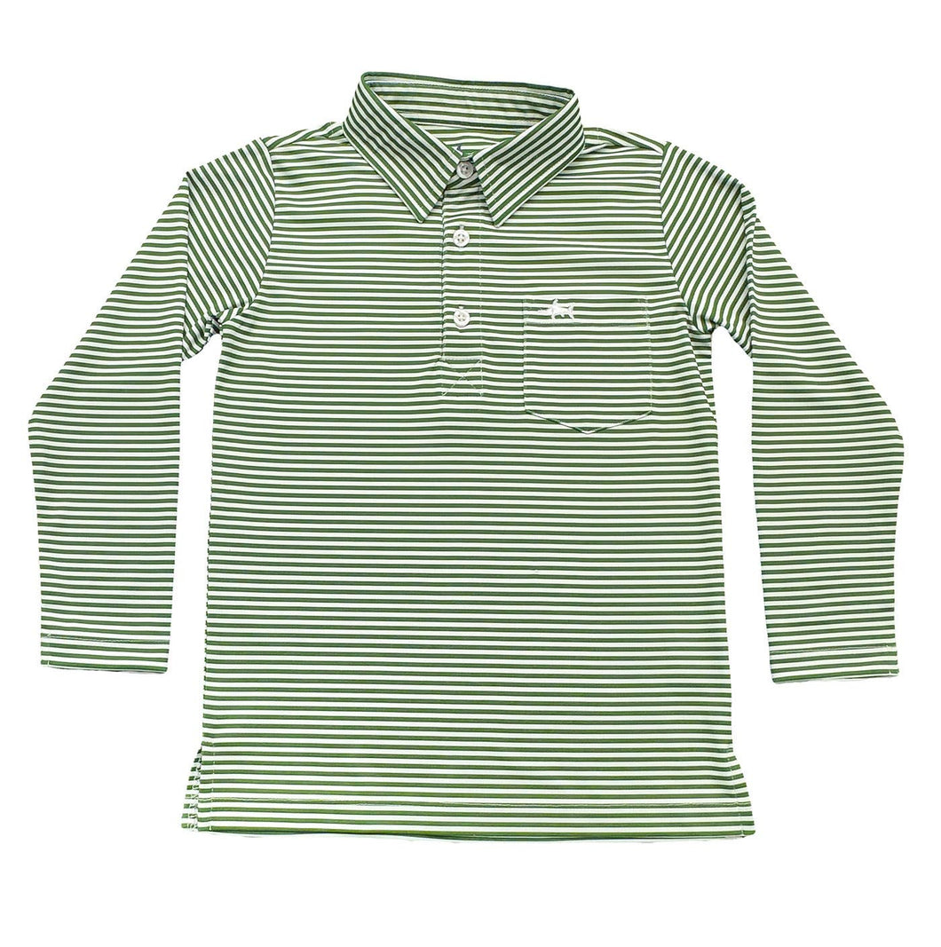 Saltwater Boys Company - Boys Inshore Performance Polo LS - Green Stripe