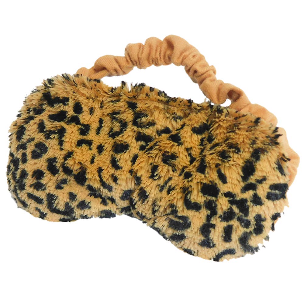 Leopard print Warmies plush eye mask, microwavable heat therapy product for children